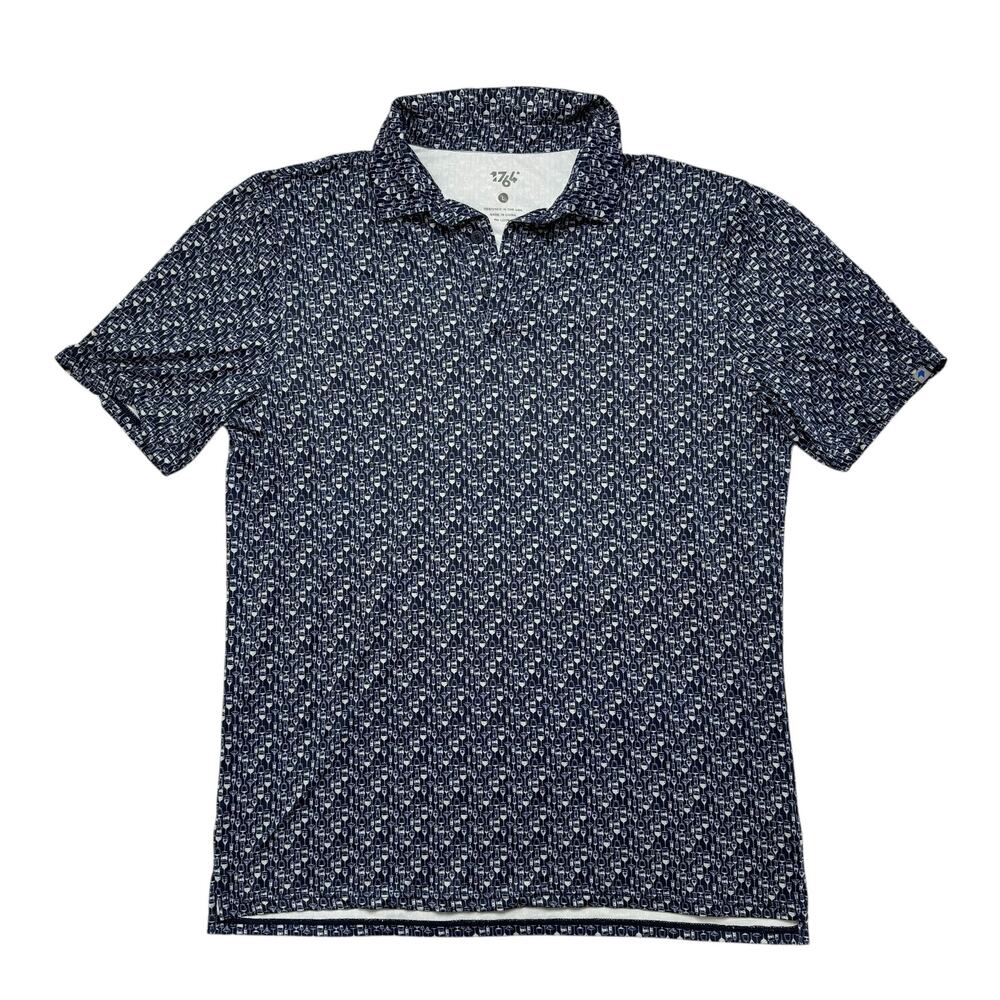 1764 Blue Drinking Glasses Print Polo Shirt Size Large Mens Short Sleeve Stretch